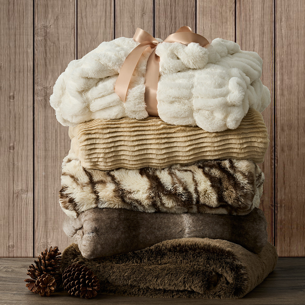 小物 HERILL Goldencash Blanket Ruched Chinchilla Faux Fur Throw Blanket – Evergrace Home Inc